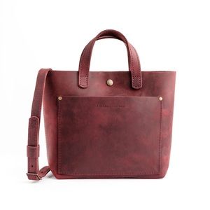 Portland Leather Goods Mini Crossbody Tote in Merlot